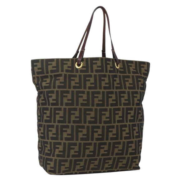 FENDI Zucca Canvas Tote Bag Black Brown Auth am10121