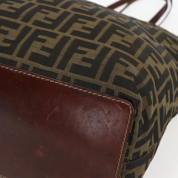 FENDI Zucca Canvas Tote Bag Black Brown Auth am10121
