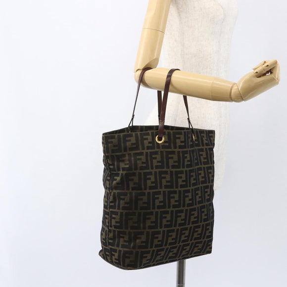 FENDI Zucca Canvas Tote Bag Black Brown Auth am10121