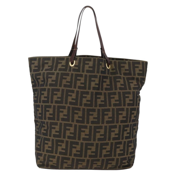 FENDI Zucca Canvas Tote Bag Black Brown Auth am10121