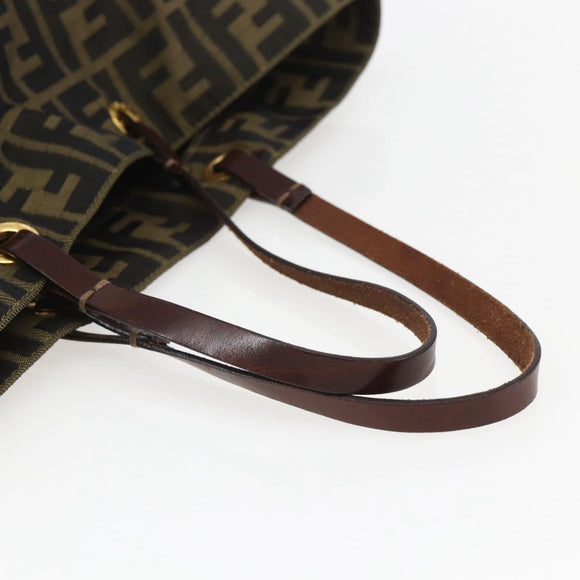 FENDI Zucca Canvas Tote Bag Black Brown Auth am10121