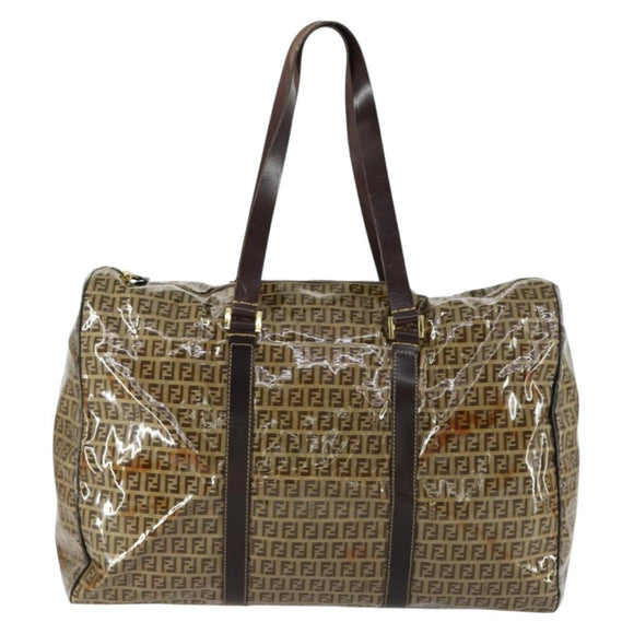 FENDI Zucchino Canvas Boston Bag Brown Gold Auth am10122