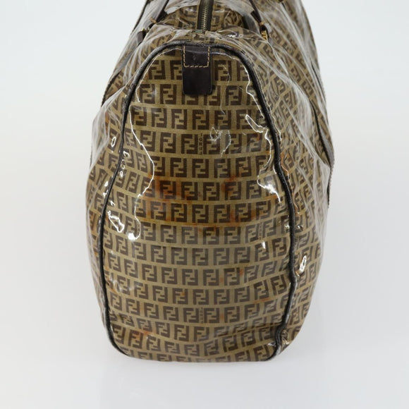 FENDI Zucchino Canvas Boston Bag Brown Gold Auth am10122