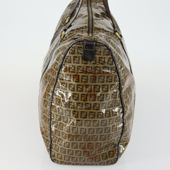 FENDI Zucchino Canvas Boston Bag Brown Gold Auth am10122