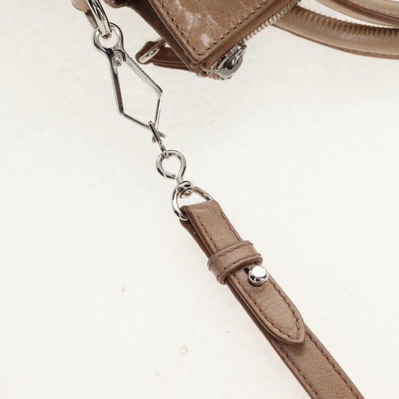 Miu Miu Hand Bag Leather 2way Beige Silver Auth am10130V