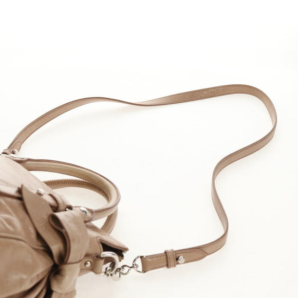 Miu Miu Hand Bag Leather 2way Beige Silver Auth am10130V