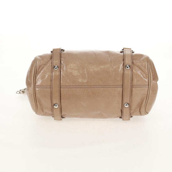 Miu Miu Hand Bag Leather 2way Beige Silver Auth am10130V