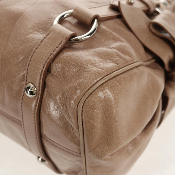 Miu Miu Hand Bag Leather 2way Beige Silver Auth am10130V