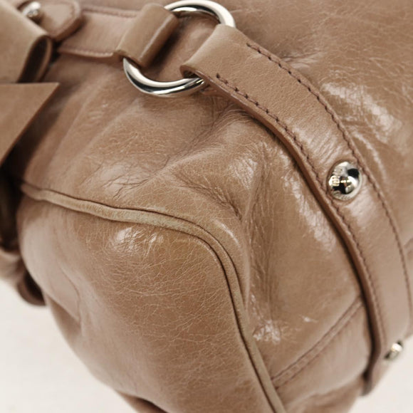 Miu Miu Hand Bag Leather 2way Beige Silver Auth am10130V