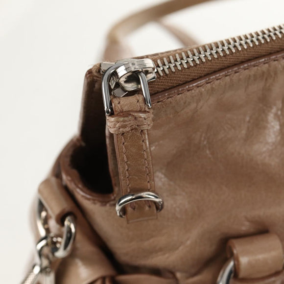 Miu Miu Hand Bag Leather 2way Beige Silver Auth am10130V