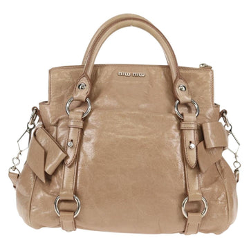 Miu Miu Hand Bag Leather 2way Beige Silver Auth am10130V - 0