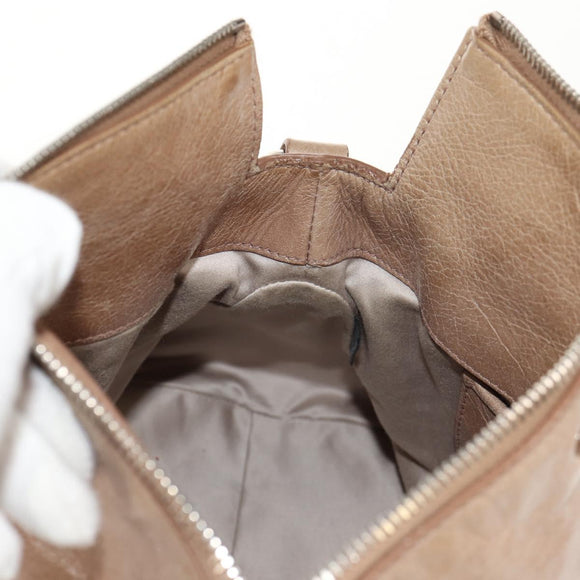 Miu Miu Hand Bag Leather 2way Beige Silver Auth am10130V