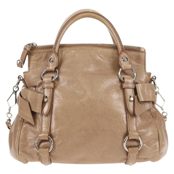 Miu Miu Hand Bag Leather 2way Beige Silver Auth am10130V
