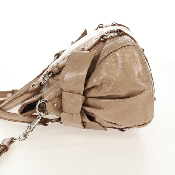 Miu Miu Hand Bag Leather 2way Beige Silver Auth am10130V