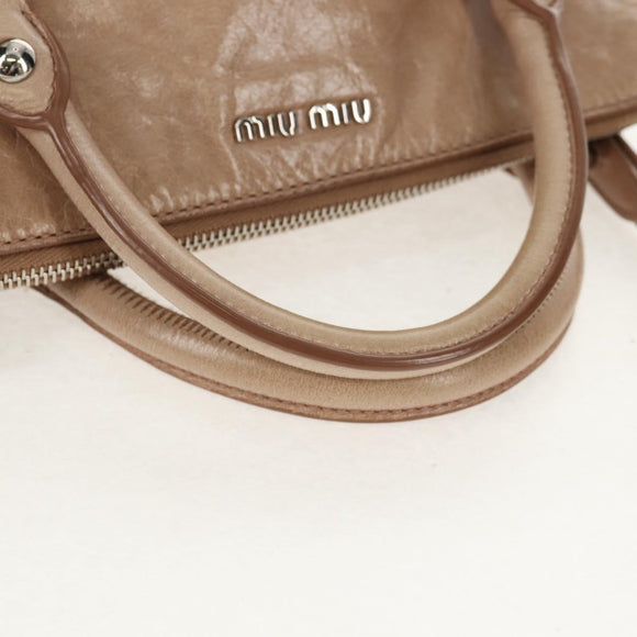 Miu Miu Hand Bag Leather 2way Beige Silver Auth am10130V