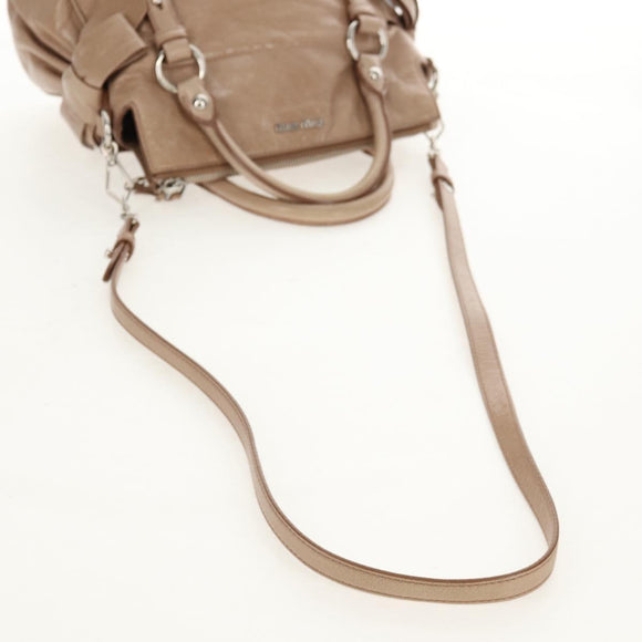 Miu Miu Hand Bag Leather 2way Beige Silver Auth am10130V