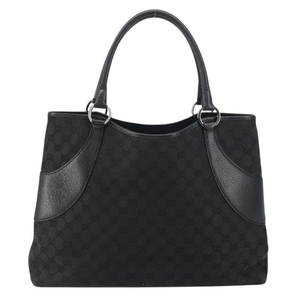 GUCCI GG Canvas Tote Bag Black Silver 113016 Auth am10131