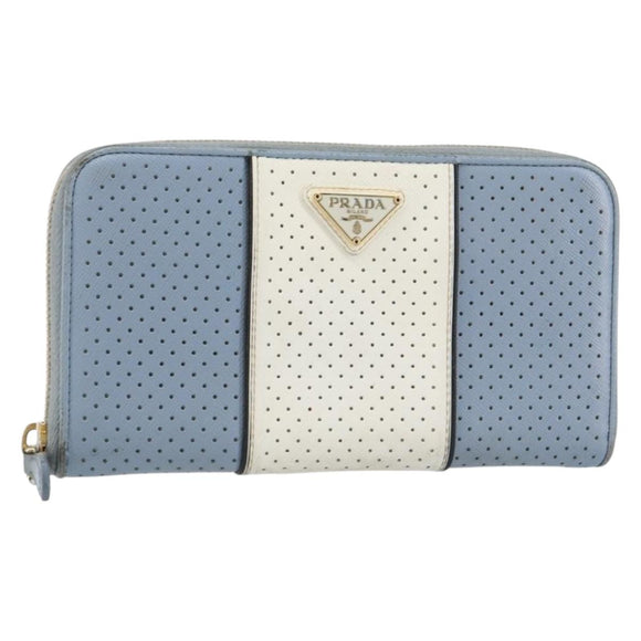 PRADA Long Wallet Safiano leather Blue Gold Auth am10132