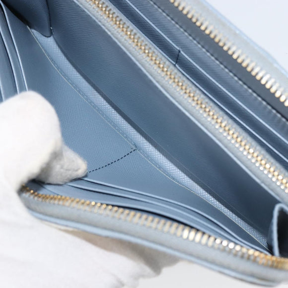 PRADA Long Wallet Safiano leather Blue Gold Auth am10132