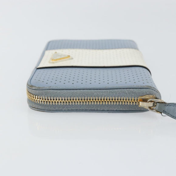 PRADA Long Wallet Safiano leather Blue Gold Auth am10132