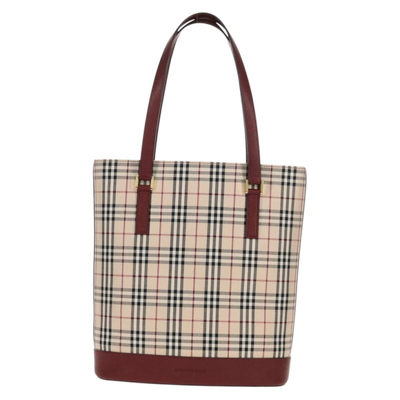 BURBERRY Nova Check Tote Bag Canvas Beige Gold Auth am10137V