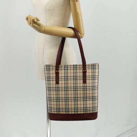 BURBERRY Nova Check Tote Bag Canvas Beige Gold Auth am10137V