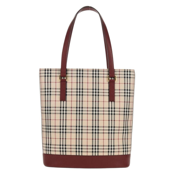 BURBERRY Nova Check Tote Bag Canvas Beige Gold Auth am10137V