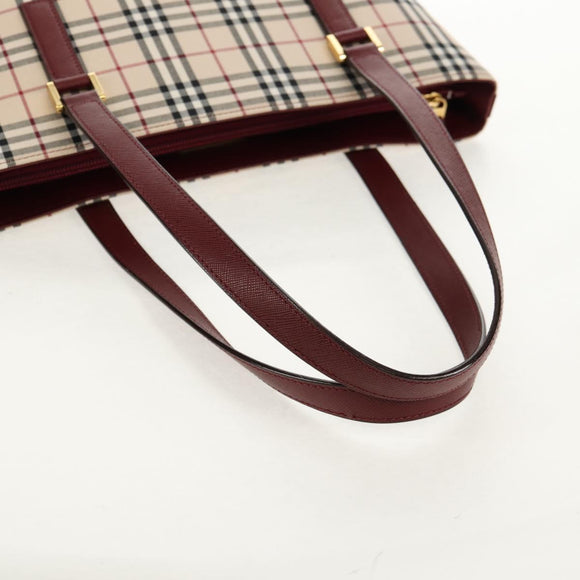 BURBERRY Nova Check Tote Bag Canvas Beige Gold Auth am10137V