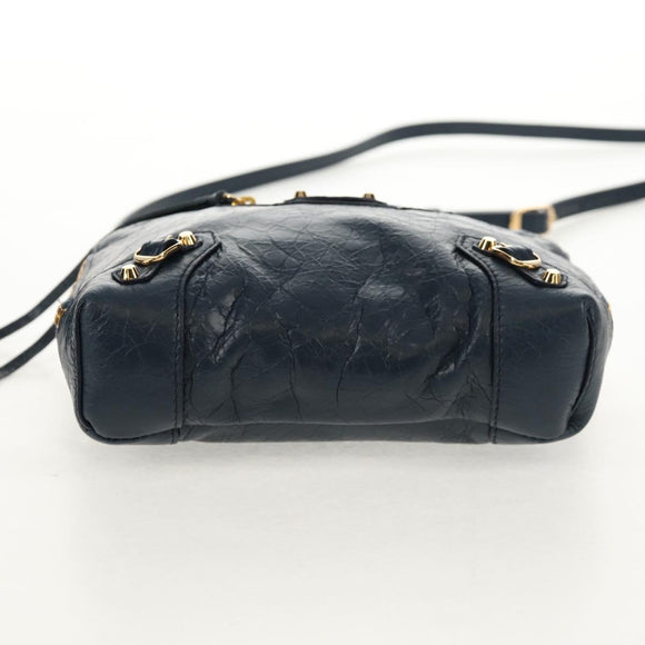 BALENCIAGA Classic Reporter Shoulder Bag Leather Navy Gold 488795 Auth am10138V