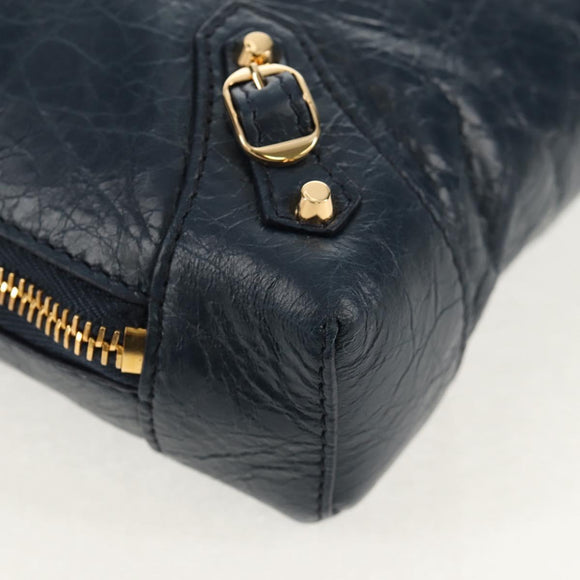 BALENCIAGA Classic Reporter Shoulder Bag Leather Navy Gold 488795 Auth am10138V