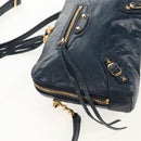 BALENCIAGA Classic Reporter Shoulder Bag Leather Navy Gold 488795 Auth am10138V-19