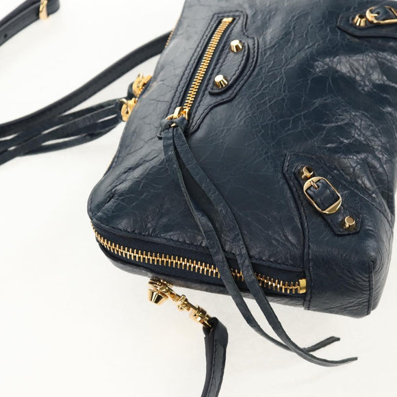 BALENCIAGA Classic Reporter Shoulder Bag Leather Navy Gold 488795 Auth am10138V