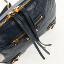 BALENCIAGA Classic Reporter Shoulder Bag Leather Navy Gold 488795 Auth am10138V-20