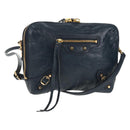 BALENCIAGA Classic Reporter Shoulder Bag Leather Navy Gold 488795 Auth am10138V-1