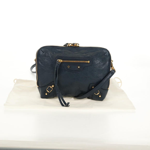 BALENCIAGA Classic Reporter Shoulder Bag Leather Navy Gold 488795 Auth am10138V