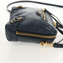BALENCIAGA Classic Reporter Shoulder Bag Leather Navy Gold 488795 Auth am10138V-4