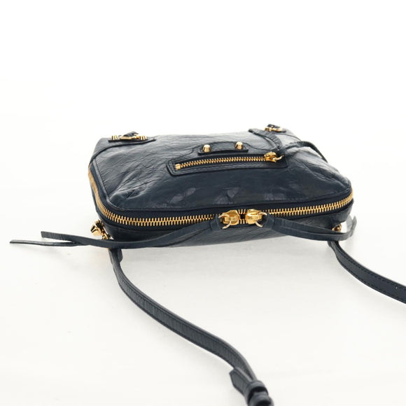 BALENCIAGA Classic Reporter Shoulder Bag Leather Navy Gold 488795 Auth am10138V