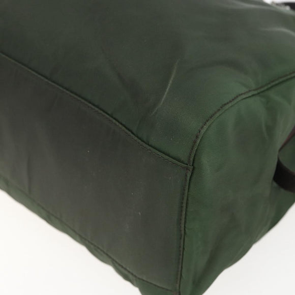 PRADA Chain Tote Bag Nylon Khaki Silver Auth am10142