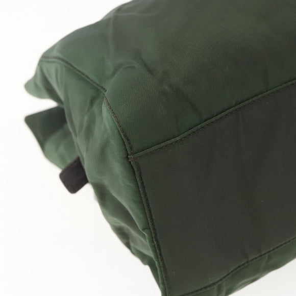 PRADA Chain Tote Bag Nylon Khaki Silver Auth am10142