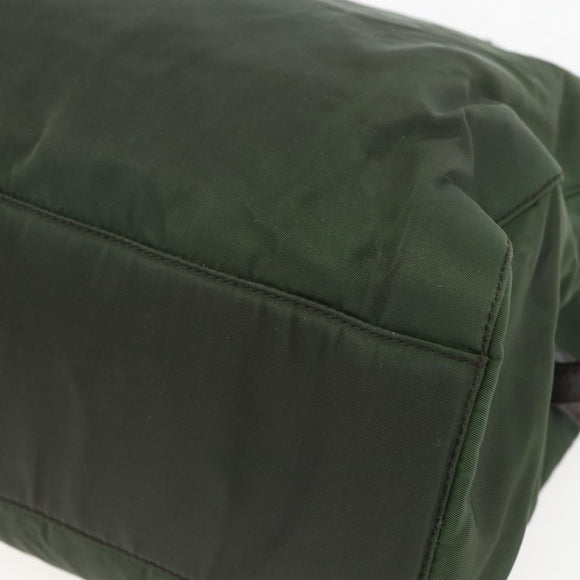 PRADA Chain Tote Bag Nylon Khaki Silver Auth am10142