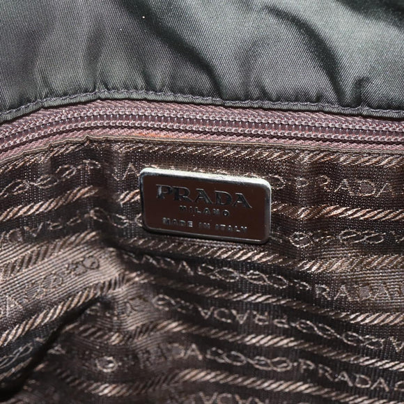 PRADA Chain Tote Bag Nylon Khaki Silver Auth am10142
