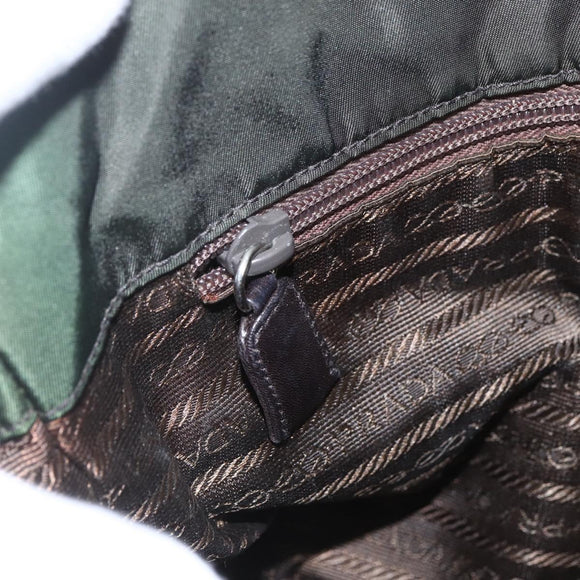 PRADA Chain Tote Bag Nylon Khaki Silver Auth am10142