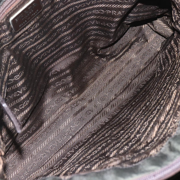 PRADA Chain Tote Bag Nylon Khaki Silver Auth am10142