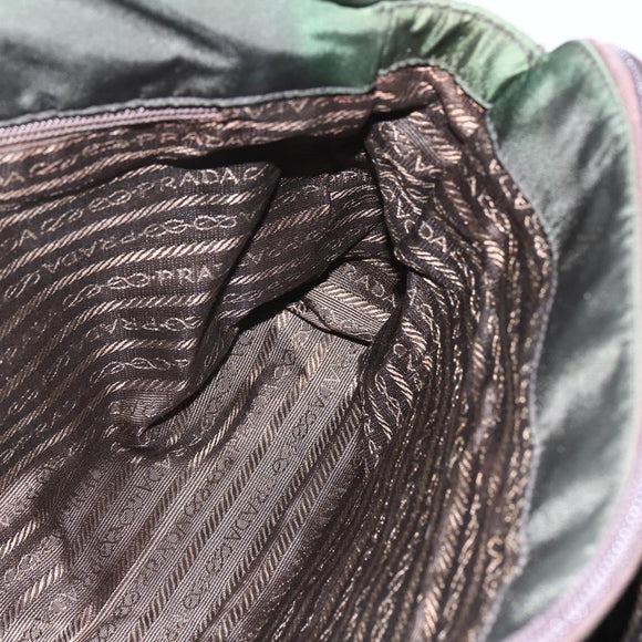 PRADA Chain Tote Bag Nylon Khaki Silver Auth am10142