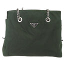 PRADA Chain Tote Bag Nylon Khaki Silver Auth am10142-13