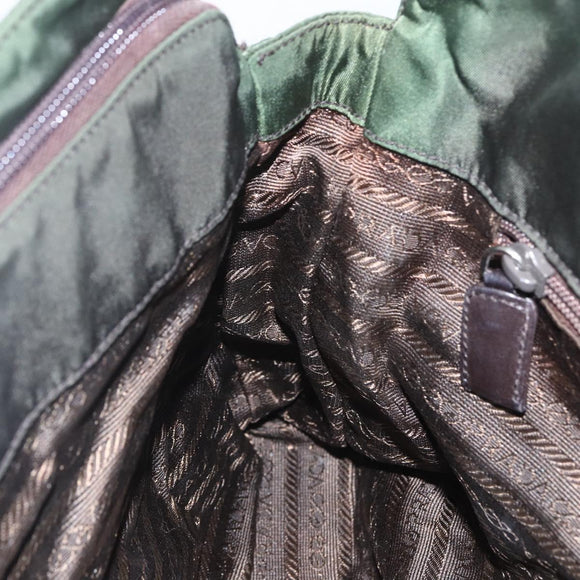 PRADA Chain Tote Bag Nylon Khaki Silver Auth am10142