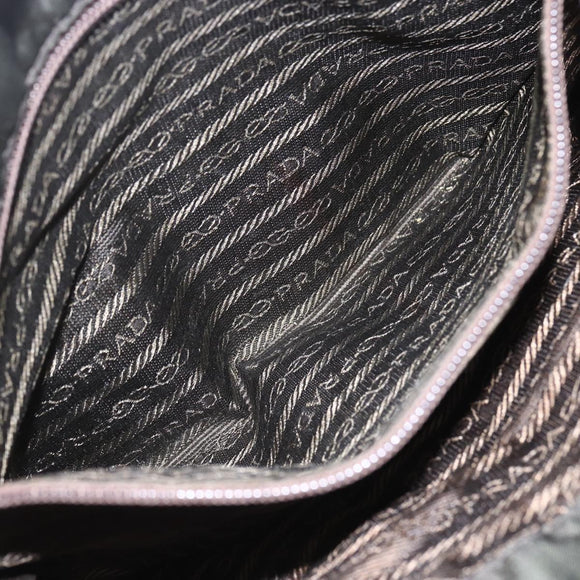 PRADA Chain Tote Bag Nylon Khaki Silver Auth am10142