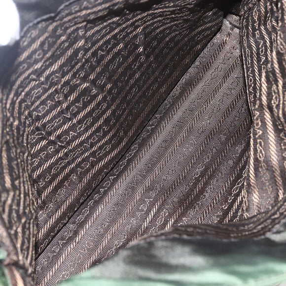 PRADA Chain Tote Bag Nylon Khaki Silver Auth am10142