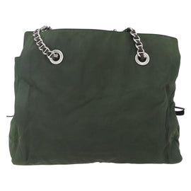 PRADA Chain Tote Bag Nylon Khaki Silver Auth am10142 - 0