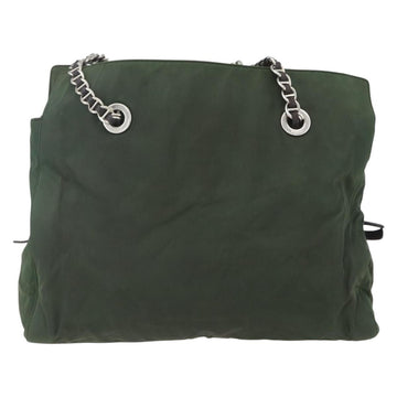 PRADA Chain Tote Bag Nylon Khaki Silver Auth am10142 - 0